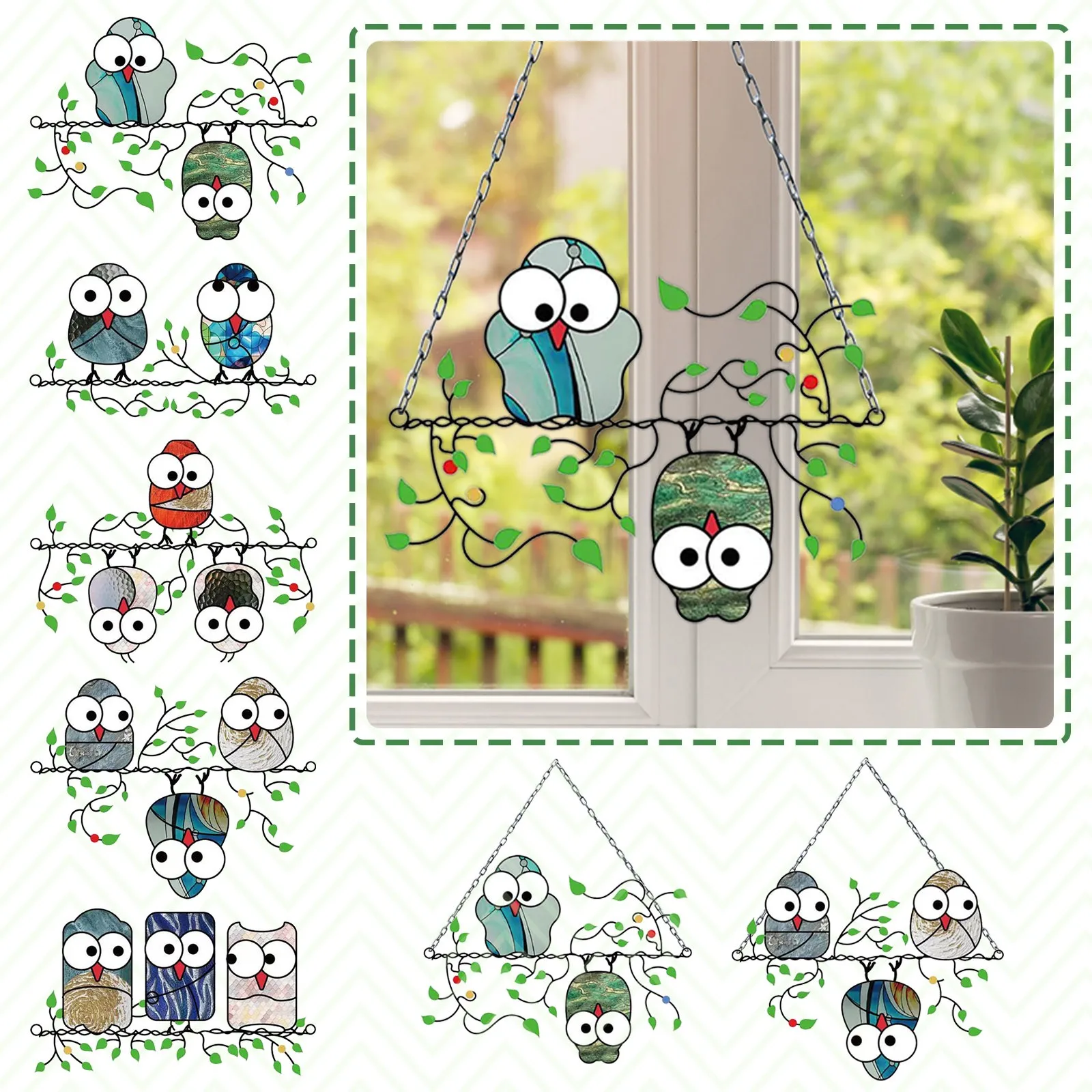 1 шт. Весенняя цветная витражная подвеска в виде птиц Ловец Солнца настенная