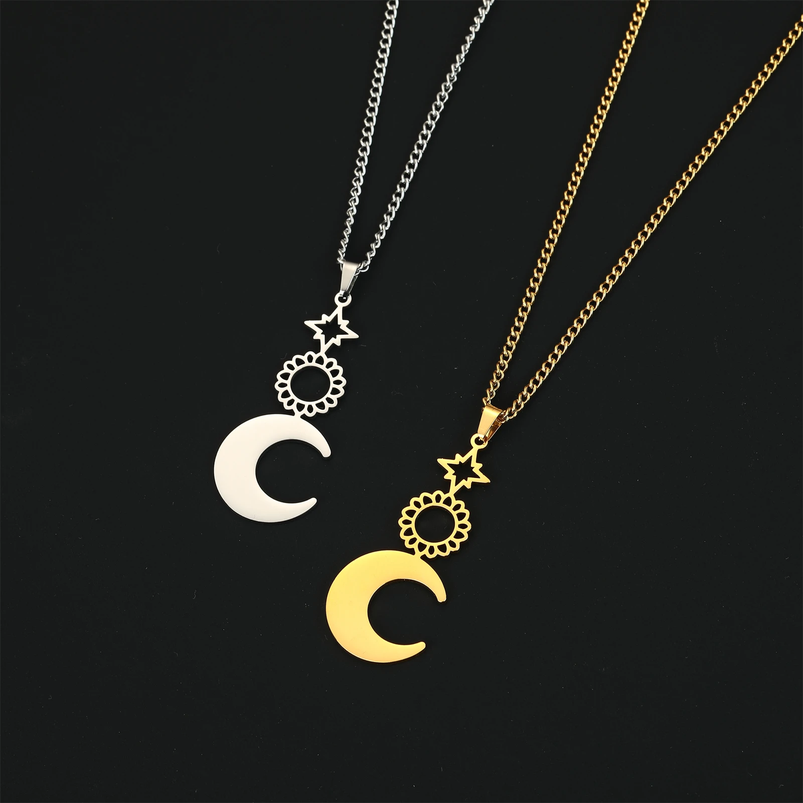 

Amaxer Stainless Steel Necklaces Star Moon Sun for Women Girl Charm Necklace Cut Choker Wedding Jewelry Party Gift