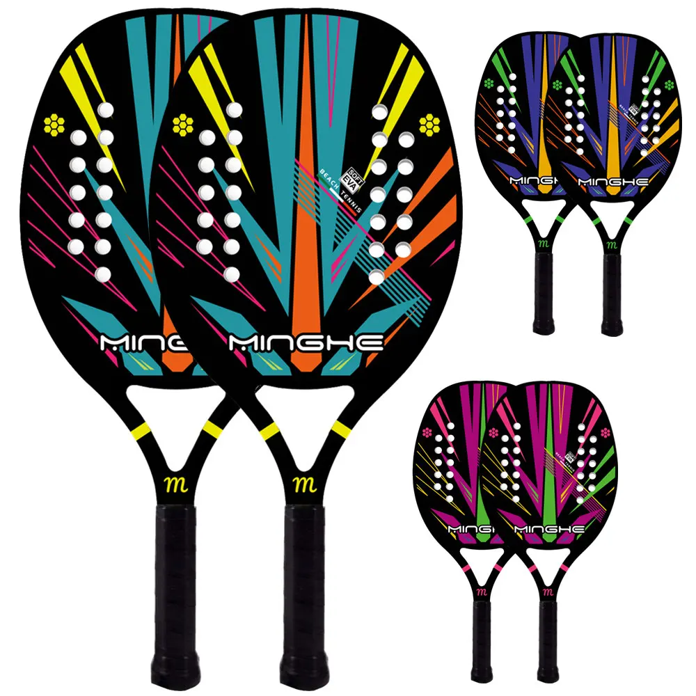 MINGHE 2pcs beach racket carbon fiber racket colorful graffiti with backpack