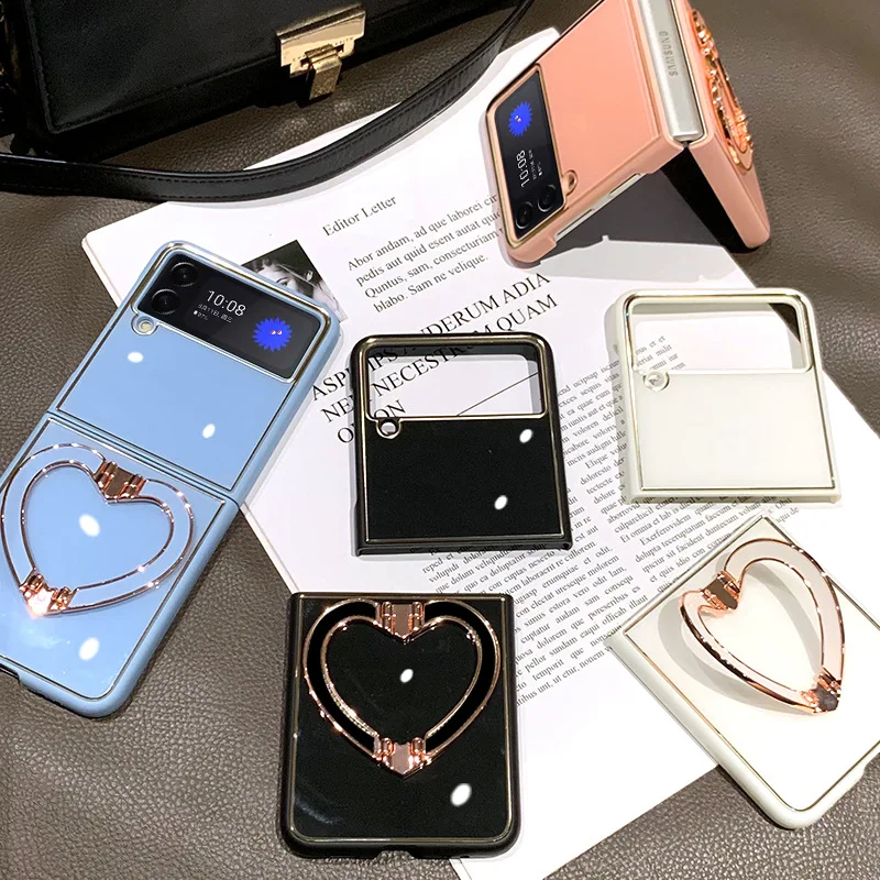 

For Samsung Galaxy Z Flip 3 Case for F7110 Case All-Inclusive Love Bracket Folding Electroplating Protective Shell