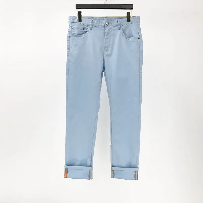 Luxury Brand Men's Jeans High-quality Sky Blue Casual Straight leg Pants Summer New Fashion Streetwear Korean Style Male Trouser