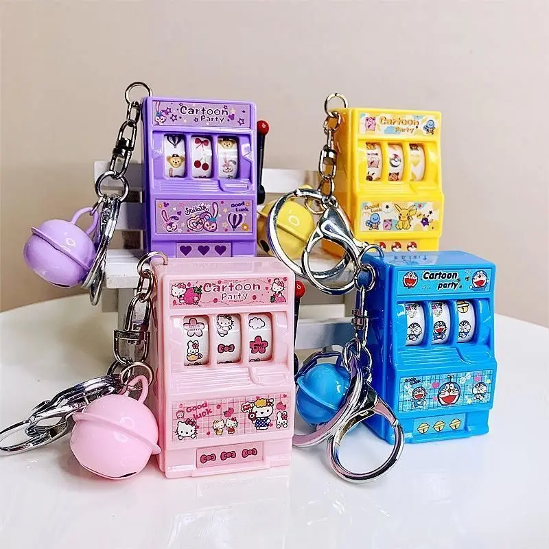 

Kawaii Sanrio Casino Game Console KeyChain Melody Cinnamoroll Kuromi Cute Fashion Mini Simulation Turn Machine Keychain Toy Gift