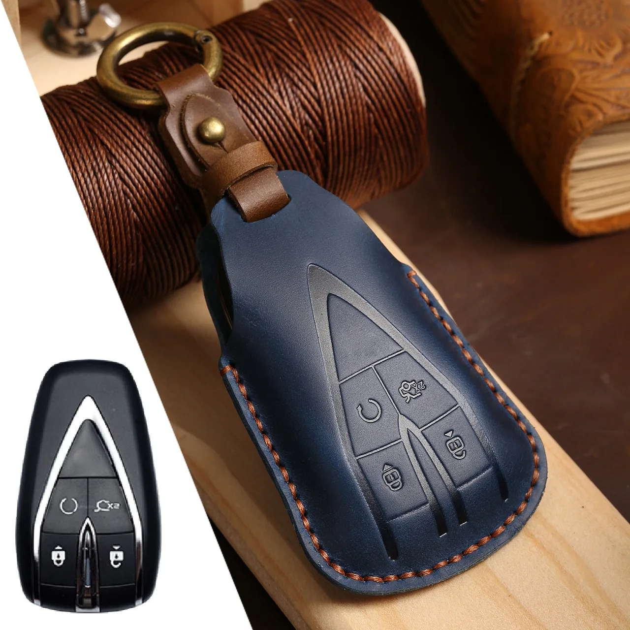 

Leather Car Key Case Cover Fob Protector Keychain Accessories Holder Shell for Changan 2021 Eado Unit CS75 Plus X7 Cs55 Cs75plus