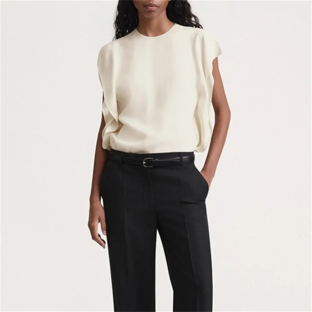 

Women's Summer Shirts Casual Solid Colour Top Sleeveless Round Neck Loose Fitting Shirt Blouse Ladies Tops Vintage T-shirt