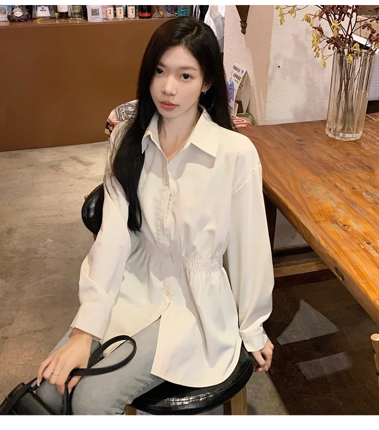 Женская Элегантная блузка в Корейском стиле милые рубашки с длинным рукавом для