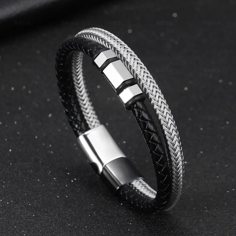 

New Trendy People Creative Explosion Models Simple Steel Wire Braided Men's Bracelet Fashion Trend Niche Men's Bracelet