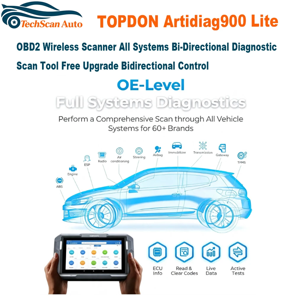 Фото Беспроводной диагностический сканер TOPDON ArtiDiag900 Lite OBD2 для всех систем, двунаправленный диагностический инструмент с бесплатным обновлением и двунаправленным управлением №1