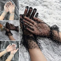 women gloves sexy lace stretchy spots short tulle full finger mittens lotus leaf sheers elegant autumn summer lady driving glove