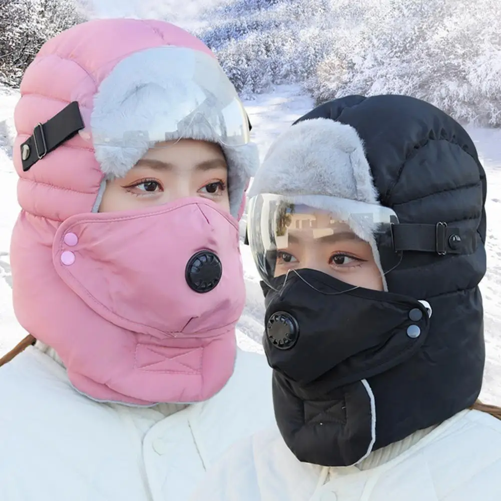 

Popular Comfortable Clear Goggles Thickened Plush Lining Windproof Women Men Bike Hat Daily Wear Cotton Hat Unisex Cap