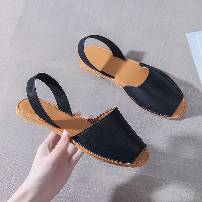 

Женские босоножки на низком каблуке, сандалии с открытым носком, плоская подошва, ремешок сзади, летняя обувь, Размеры 35-43