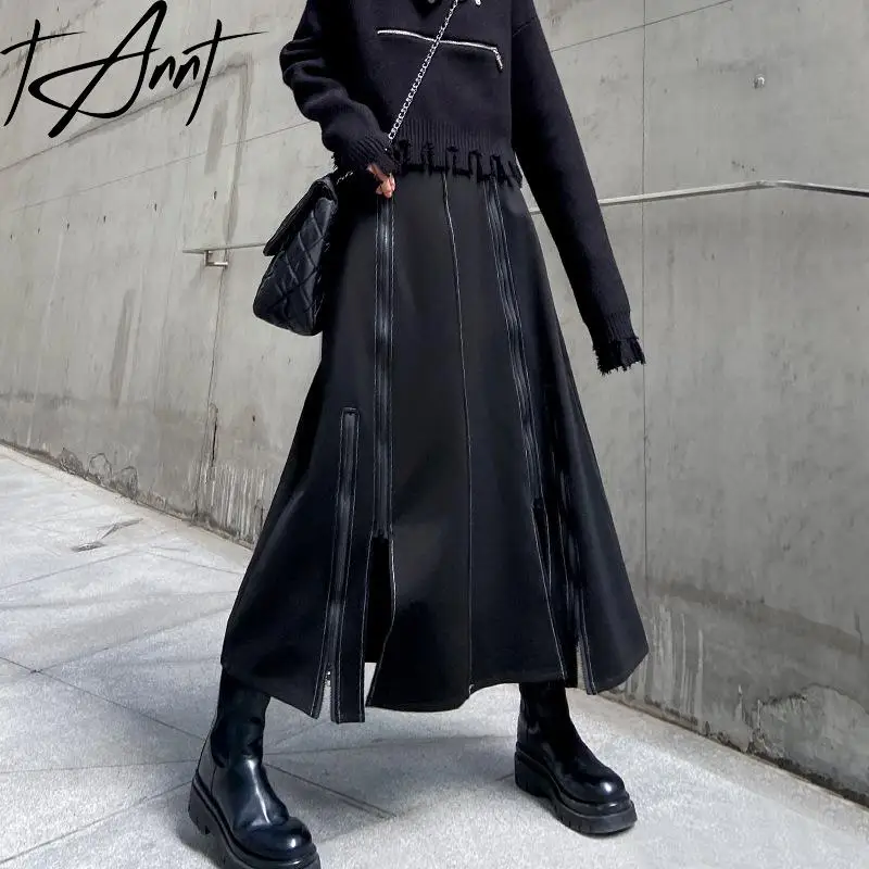 

Tannt Women Skirt Asymmetry Patchwork Split High Waist Long Skirts Irregular Black Fashion Autumn Long Skirts For Women 2023 New