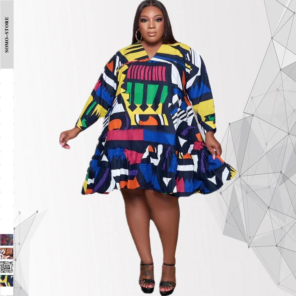 

Personality Plus Size Dresses Elegant Loose Printed Stitching Long Sleeve Lolita Dress for Women Party Wholesale Dropshipping