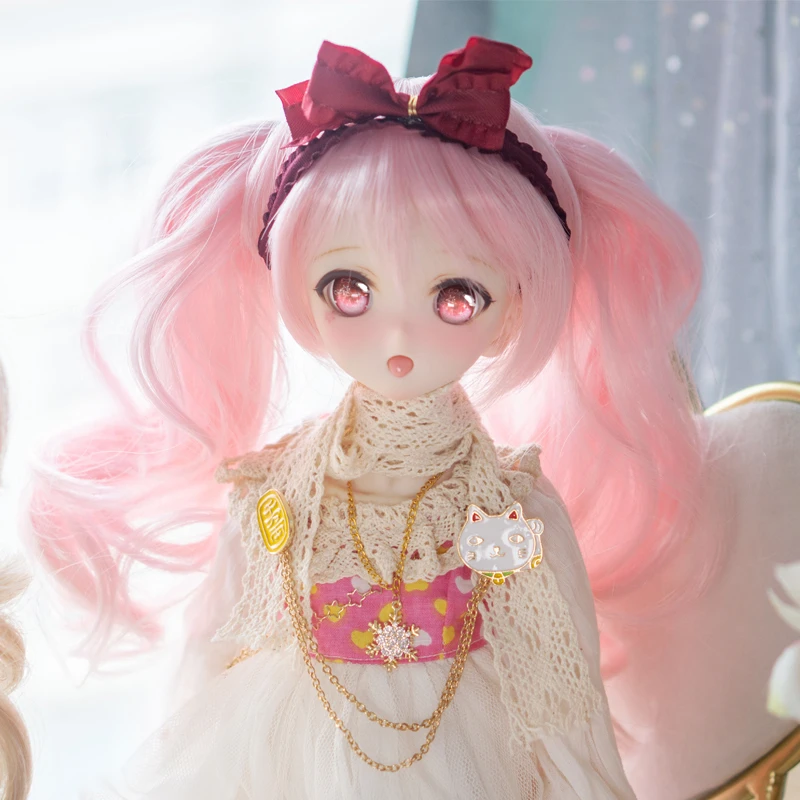 

1/3 BJD SD MDD Doll Wig Lovely Energetic Cartoon Anime Bangs Curls HairDouble Ponytail Wig for 60 CM Doll DIY Dress up Cosplay