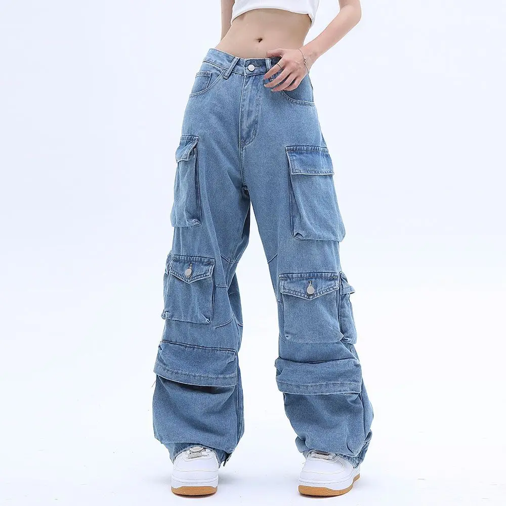 

Джинсы Женские однотонные с карманами, свободные брюки с широкими штанинами в стиле ретро, повседневные уличные джинсы-Джокер в стиле ретро, парные брюки