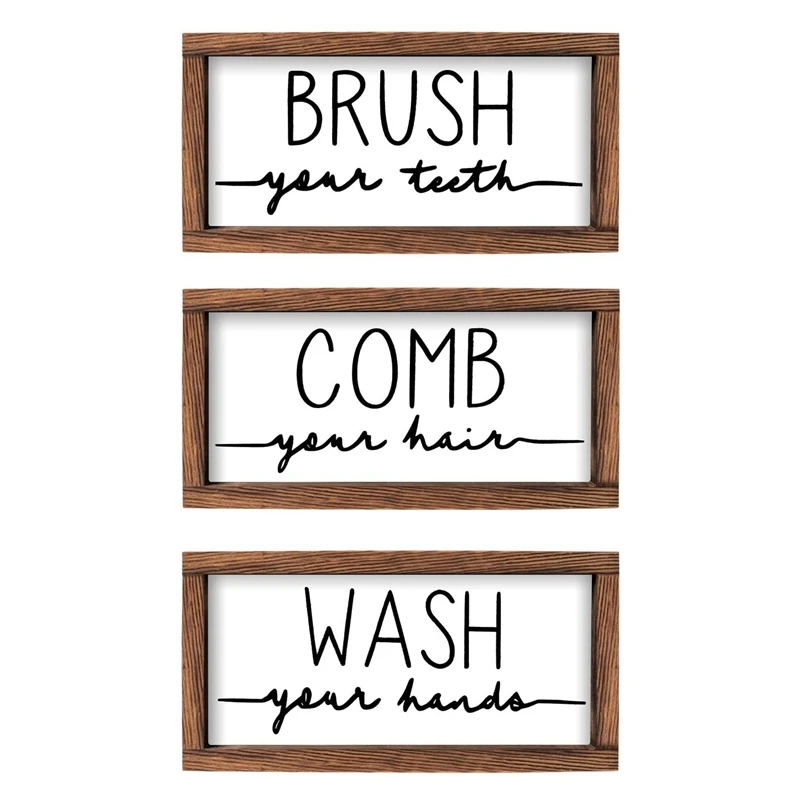 

Bathroom Sign And Plaque Wash Your Hands Brush Your Teeth Comb Your Hair Wood Farmhouse Bathroom Wall Decor (Set Of 3)