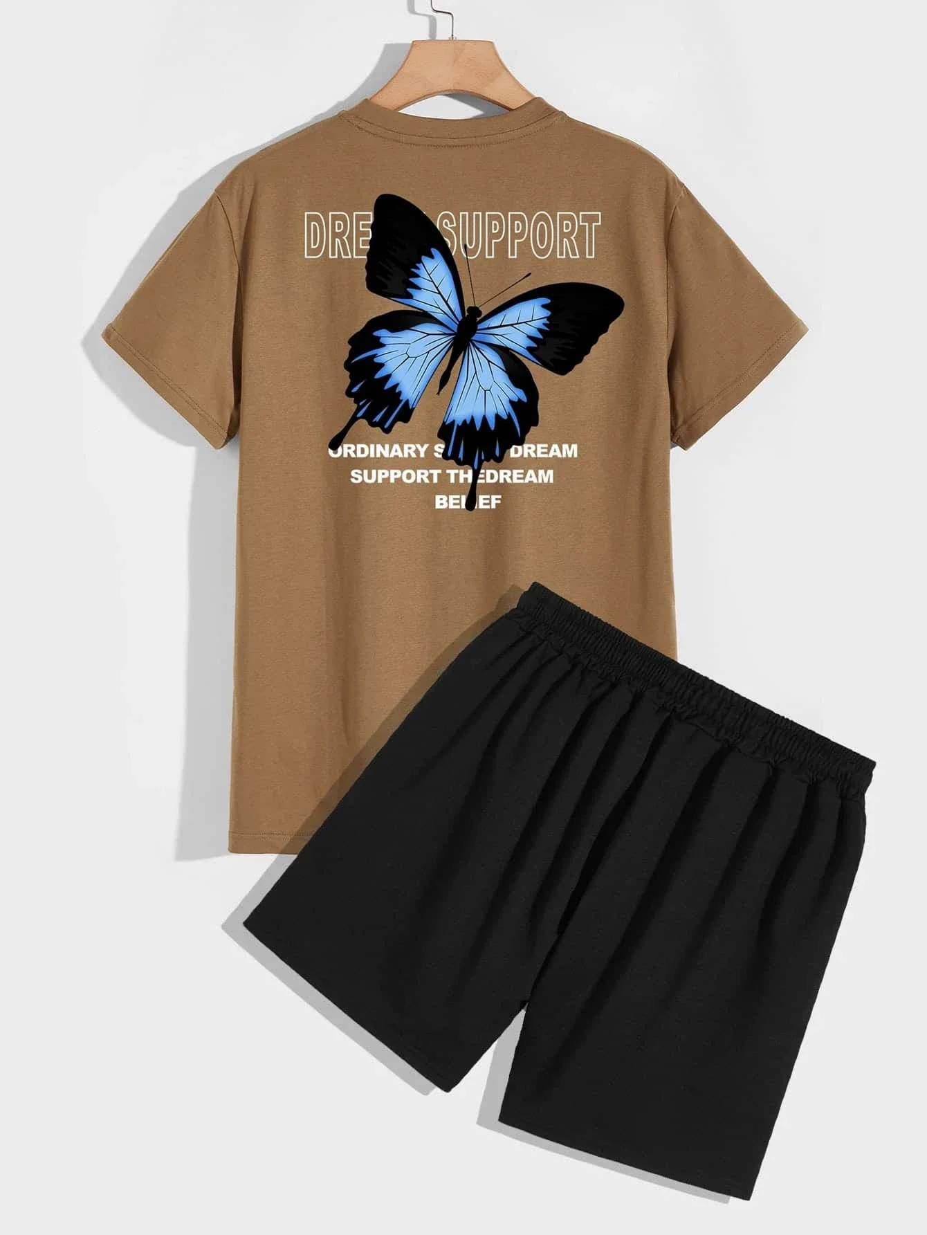 

ROMWE Guys Butterfly Slogan Graphic Tee & Track Shorts