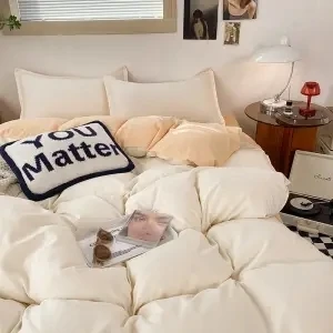 

Nordic Style Duvet Cover Cream And Ivory White Fashion Bedding Sets Single Full Size With Pillowcase For Girls Adults Gifts