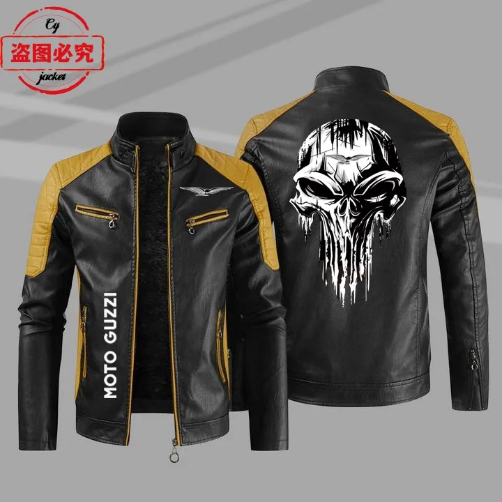 Moto Guzzi motorcycle logo retro washed pu leather jacket windproof autumn and winter men's spring