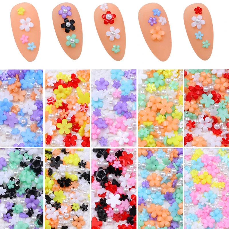 

3D акриловый Цветочный декор для ногтей ювелирные изделия для ногтей драгоценный камень Красочная Смесь жемчужины красивый дизайн ногтей н...