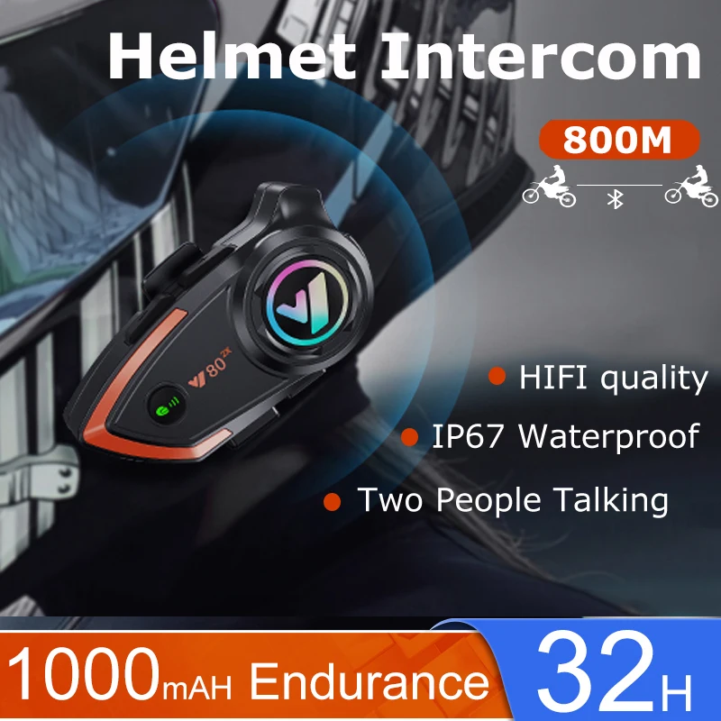 

Motorcycle Helmet Intercom Bluetooth 5.3 Hands Free Call Wireless Headphones 1000mAh IPX7 Waterproof Roise Reduction Earphones