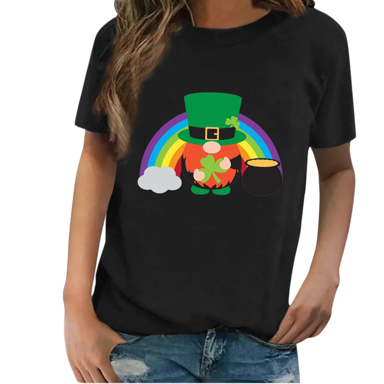 

Женский Повседневный пуловер с коротким рукавом и круглым вырезом, с принтом на День Св. Патрика, топы, туника, женская футболка, одежда