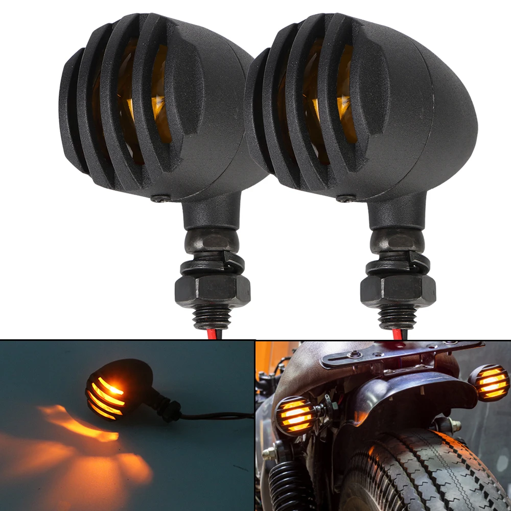 

Metal For Honda for Suzuki for Cafe Racer 2Pcs Motorcycle Indicator Blinker Light Retro Fence Halogen Turn Signal Flasher