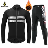 wosawe winter warm men cycling jersey set windproof reflective jacket padded pants thermal fleece mtb bike bicycle suit clothing