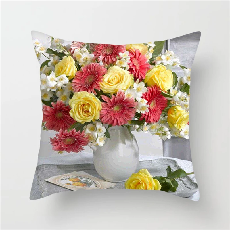 

Home Decor Colorful Sunflower Rose Pillowcase Flower Cushion Cover Car Living Room Window Seat Decorative Pillowcase
