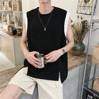 personality split fork spliced hit color men vest 2022 summer fashion korean loose fake two sleeveless t shirt all match gym top