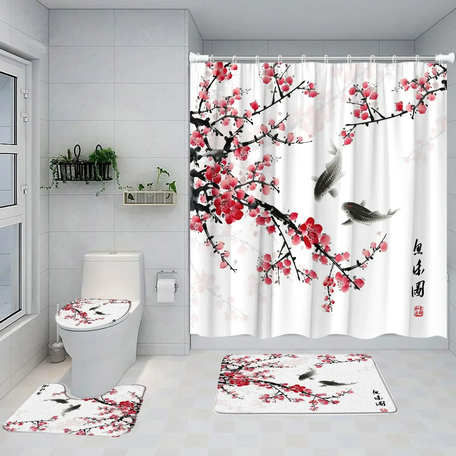 Чернильные занавески для душа в китайском стиле Nike