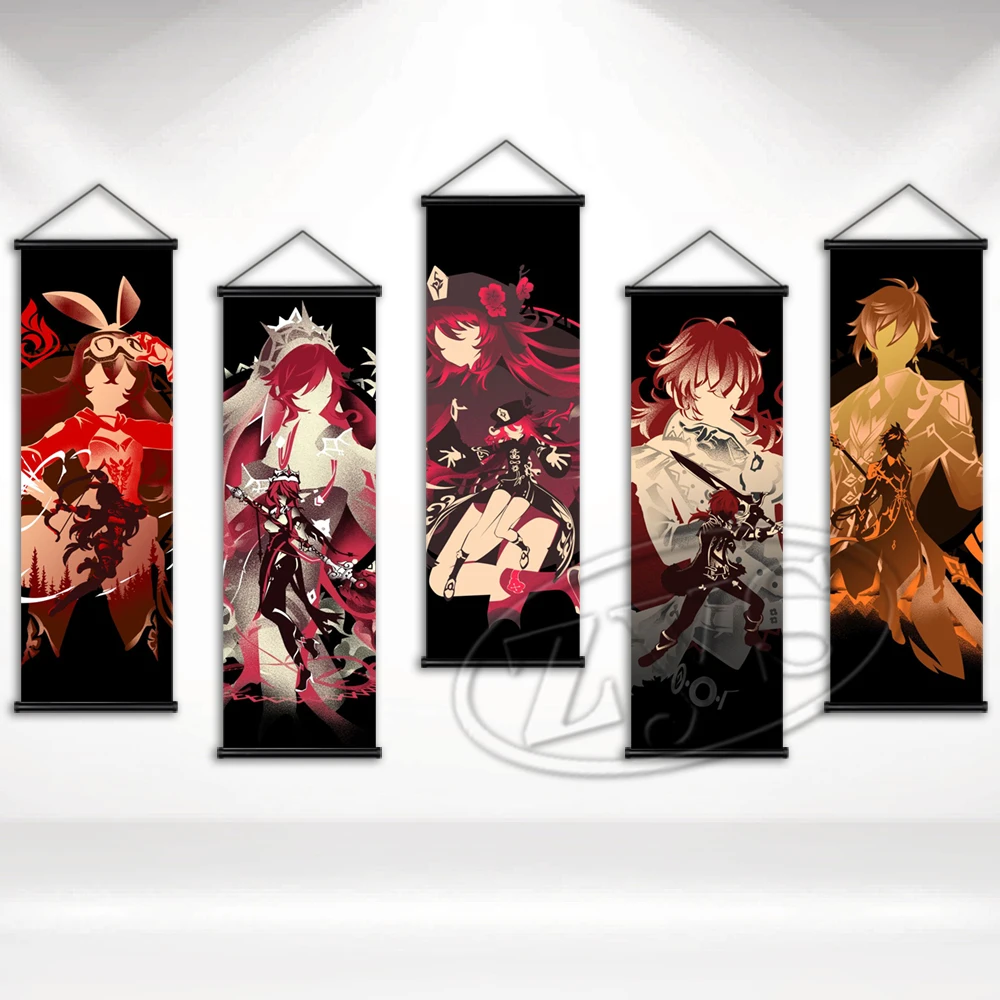 

Genshin Impact Hanging Scrolls Zhongli Canvas Print Amber Pictures Wall Art Paintings Home Decor Modular Posters For Living Room