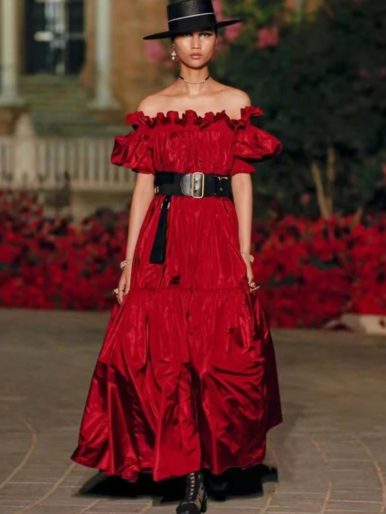 

Женское платье с завышенной талией, однотонное свободное платье с пышной юбкой в подиумном стиле ретро