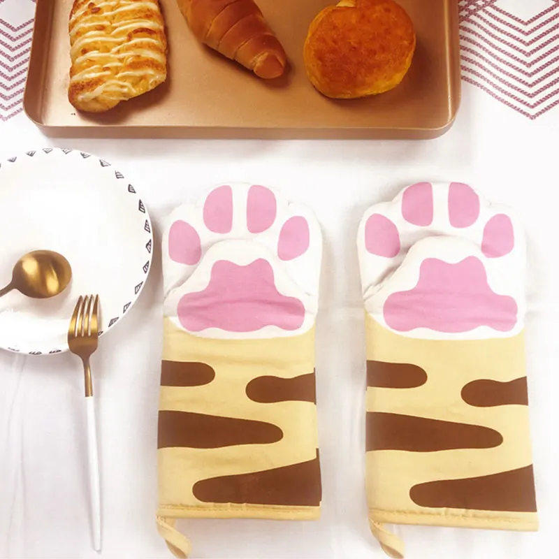 

Heat Baking Oven Cat Paws Cute Oven Mitts Non-slip Paw Microwave Anti-scald Claw Gloves Baking Resistant Gloves Cat Insulation