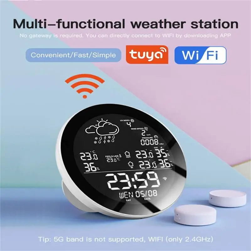 With Clock Temperature And Humidity Meter Large Weather Clock Temp Humidity Gauge With 3 Sensor
