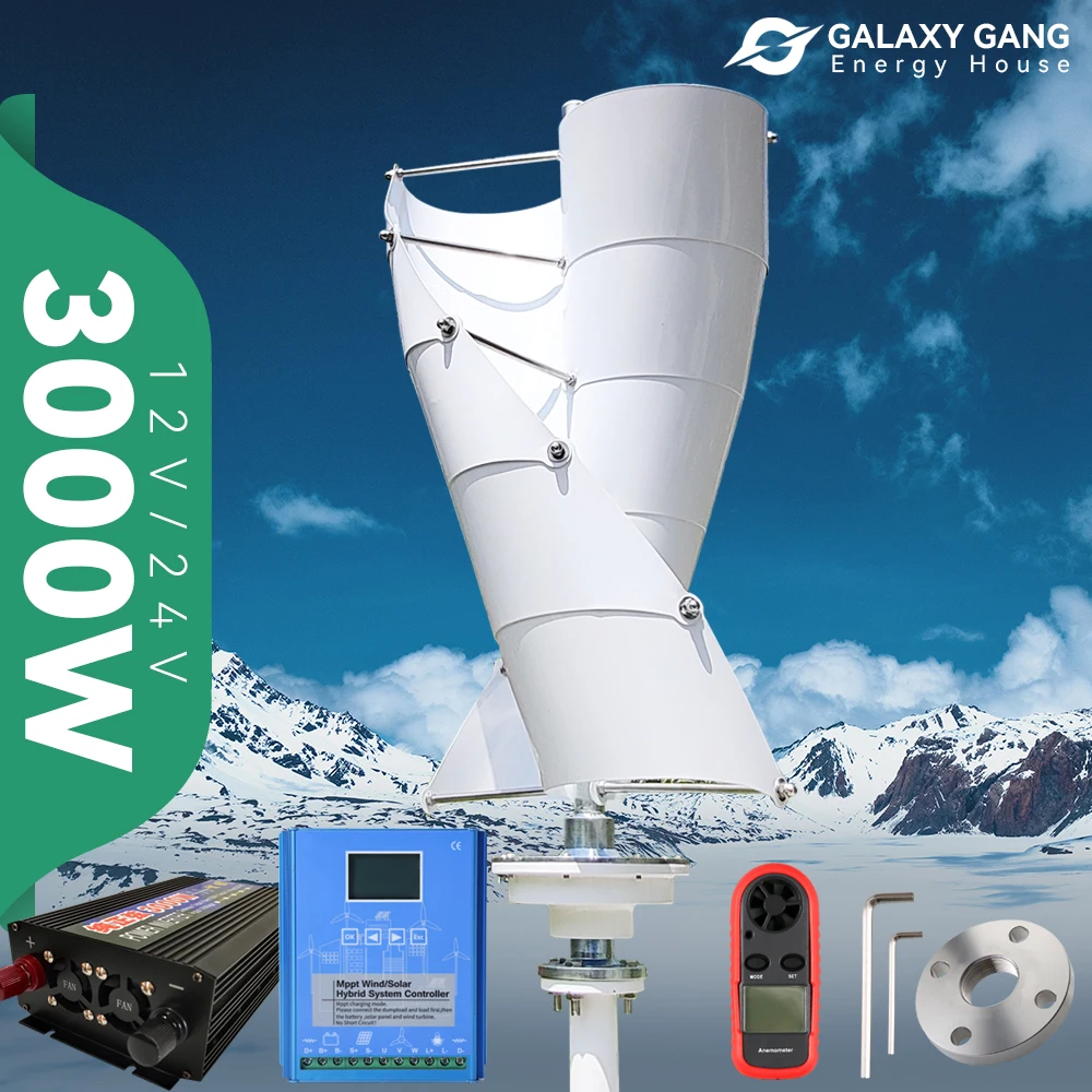

Вертикальная ветряная турбина 3 кВт, 3000 Вт, 12 В, 24 В, ветряные мельницы с альтернативной свободной энергией и гибридным контроллером MPPT для домашнего использования