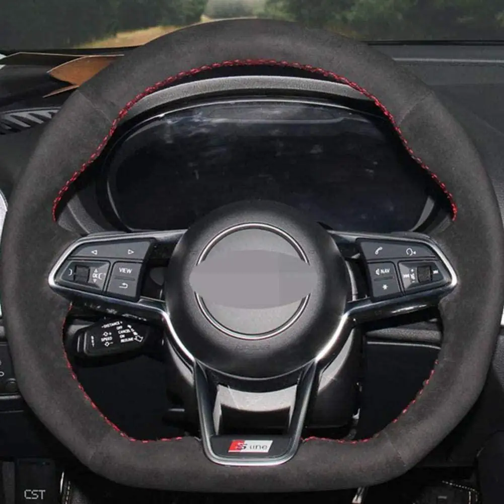 

for Audi R8 (4S) TT (8S) 2014-2019 TTS 2014-2019 DIY Hand-Stitched Black suede Car Steering Wheel Cover