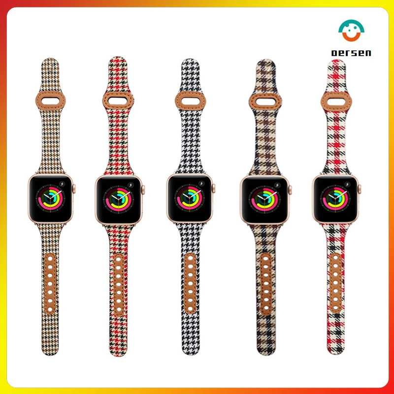 

OERSEN Canvas Leather Loop for Apple Watch band 45mm 44mm 41mm 40mm Leather WatchBand bracelet iwatch Series 5 se 6 7 slim strap