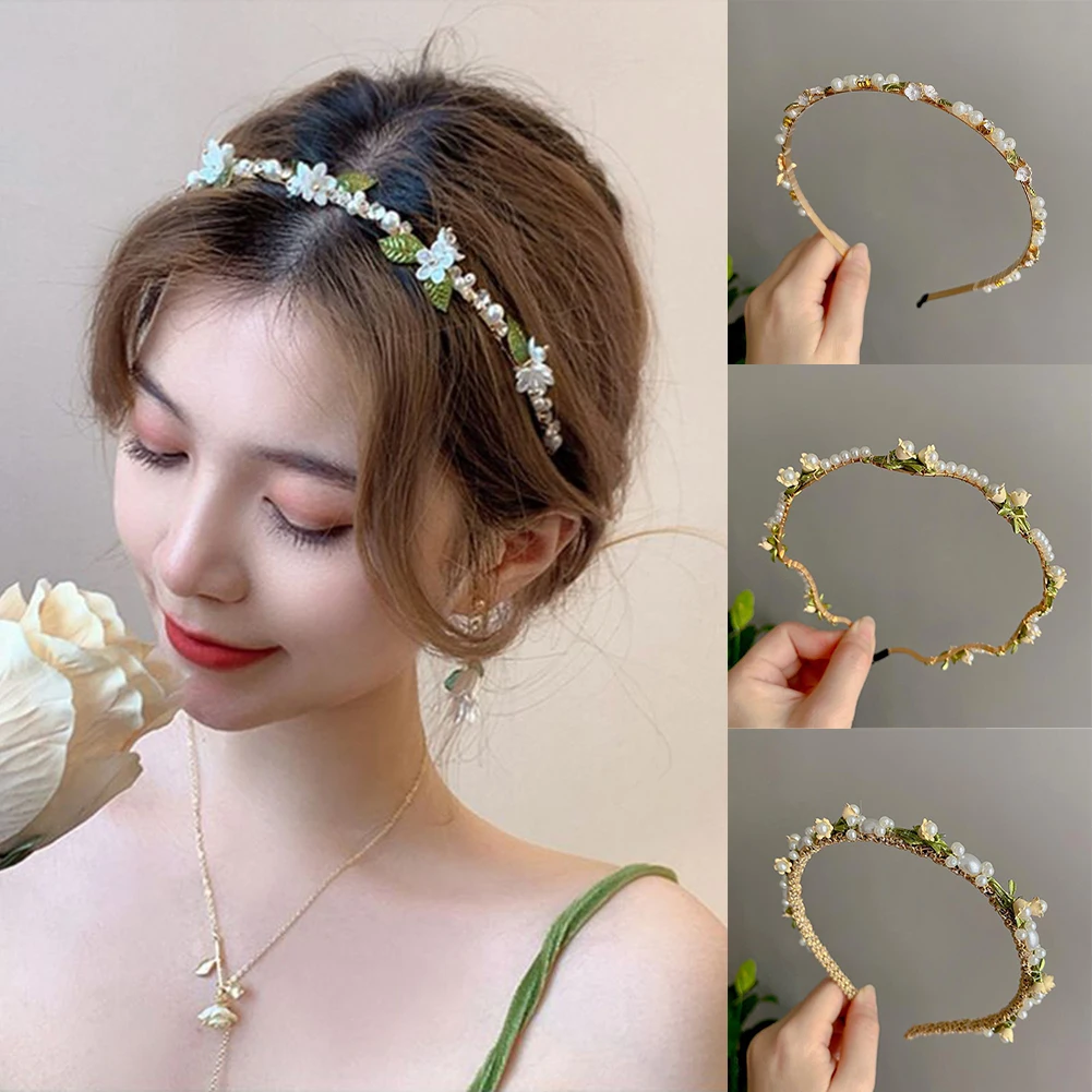 

Rhinestone Pearl Flower Hairband Elegant Crystal Alloy Hairband Flower Matte Hair Hoop Headdress Hair Accessorie For Women