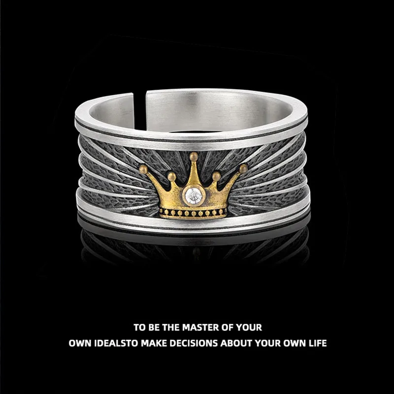

Anilo Crown Shape Metal Ring Men's Ring Stainless Steel Punk Rock Motorcycle Accessories Ring Adjust