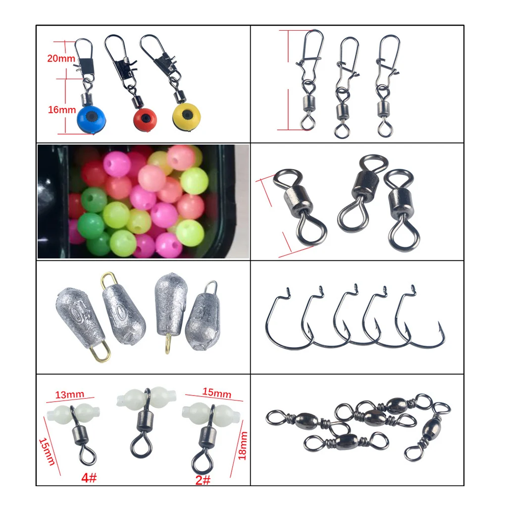 

177 Pcs Fishhook Swivel Weights Connector Beads Sinker Lure Box Carp Kit Fishing Accessories Set Tackle