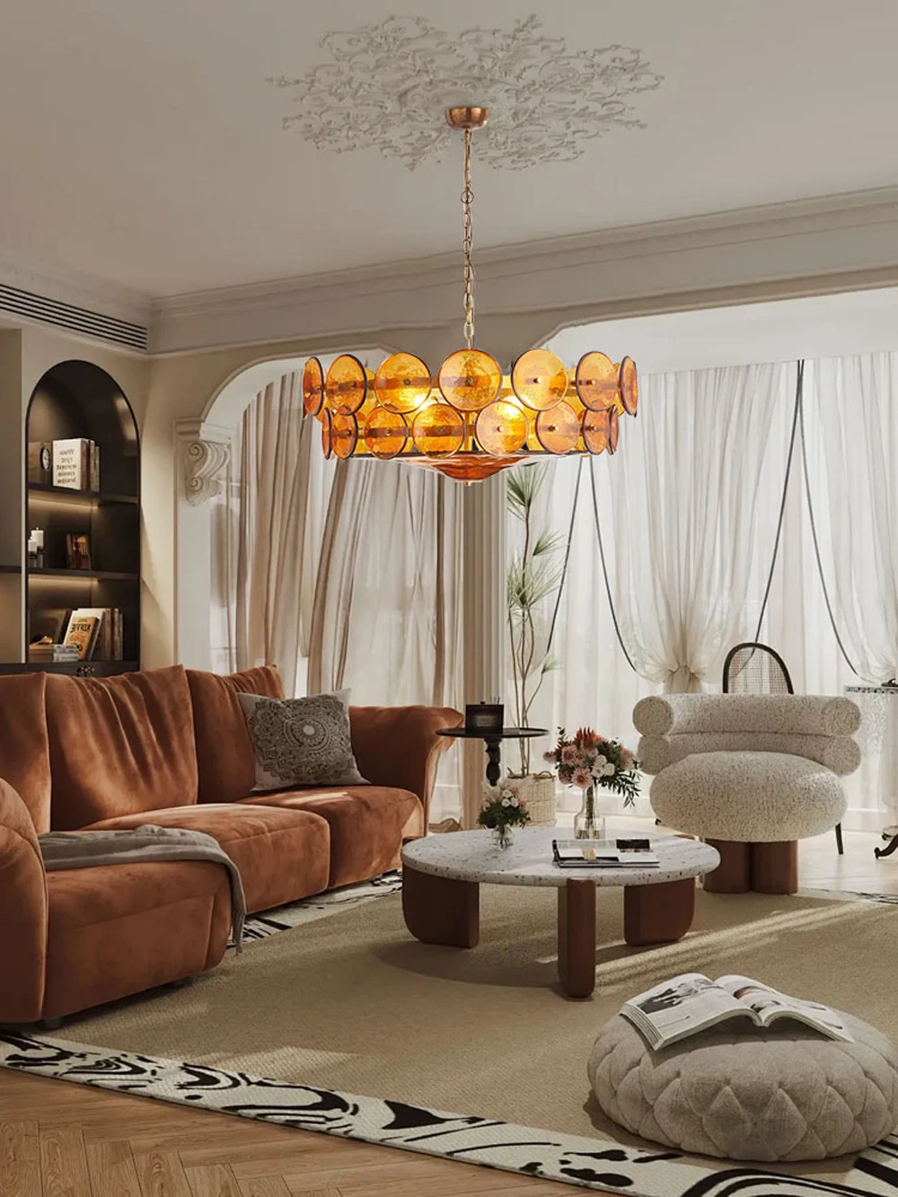 Стеклянная художественная лампа желтого зеленого и белого цветов E14