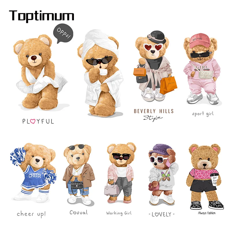 

Термонаклейки с милым медведем на одежду для девушек, наклейки для перевода тепла с животными, наклейки для одежды