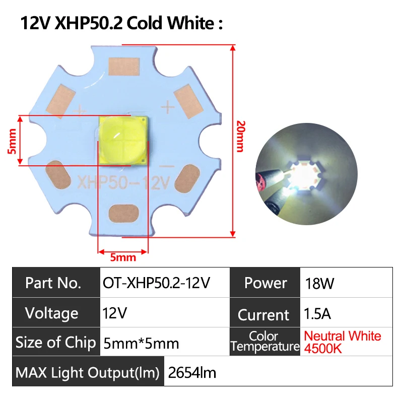 

10 шт. LED-диоды HotRed XHP50/XHP50.2 холодного/нейтрального белого цвета