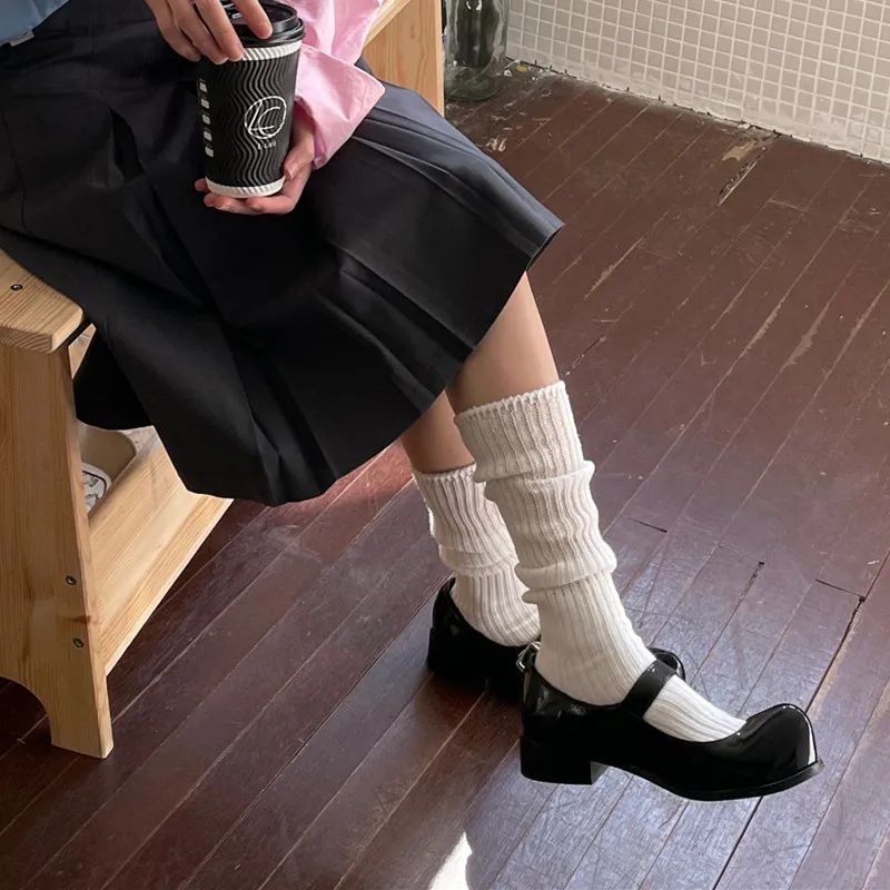 

Теплые чулки, длинные школьные однотонные вязаные хлопковые носки японского цвета, гольфы, осенне-зимние модные короткие чулки для девочек