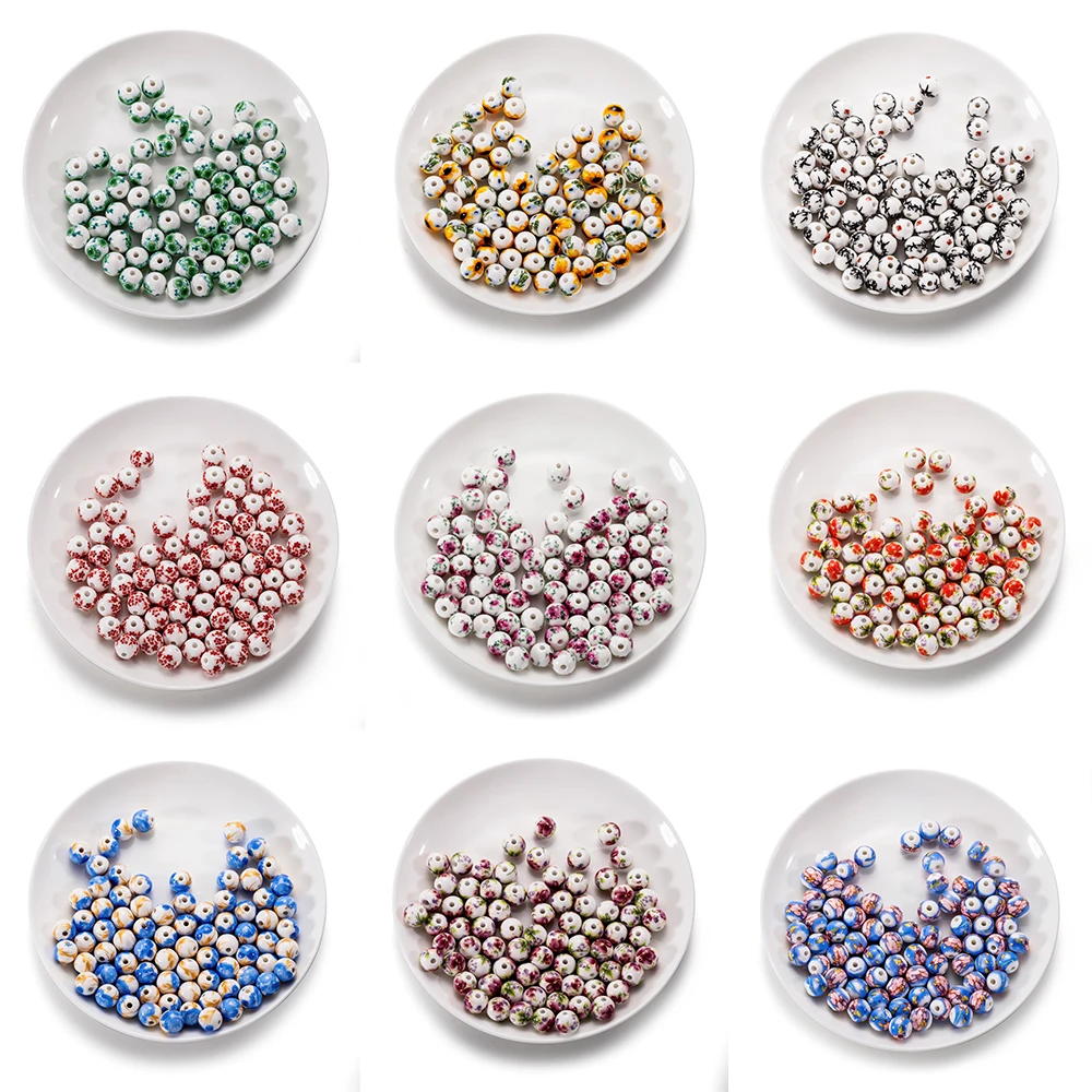 

10pcs/lot 11mm Flower Patterns Round Ceramic Porcelain Loose Spacer Beads for DIY Crafts Bracelet Jewelry Making Accessories