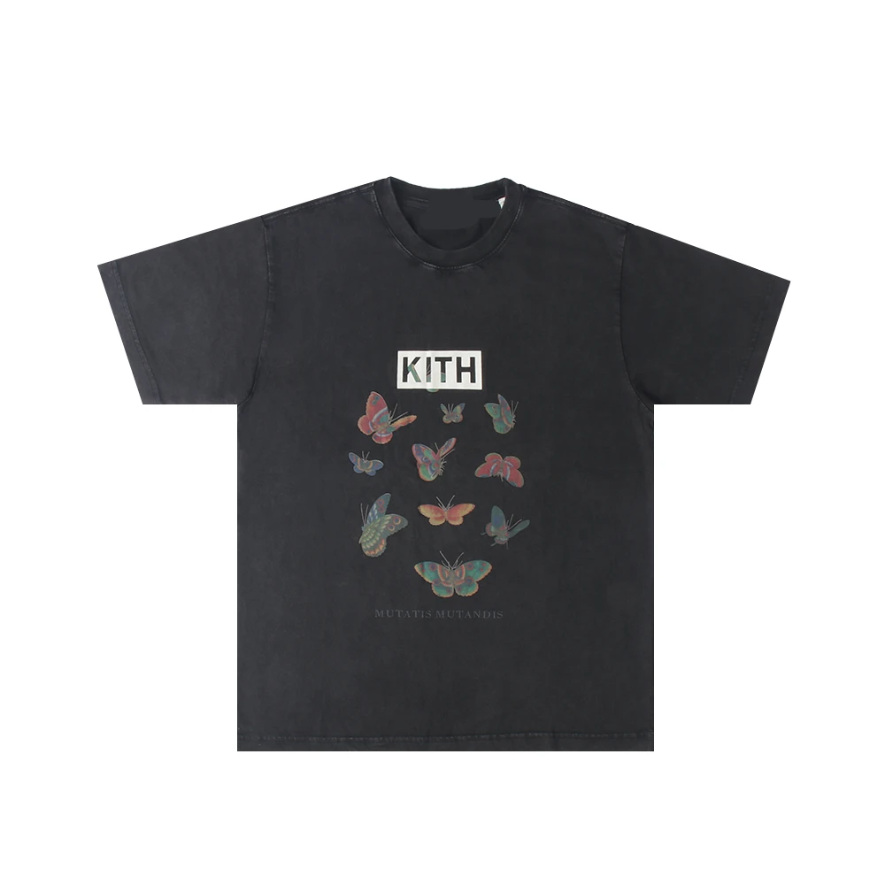 2024 Trendy Brand T-shirt Butterfly Colorful New Printed Short Sleeve for Men and Women High Street