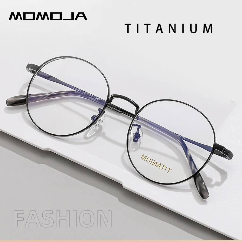 

Модные круглые ретро очки MOMOJA, ультра тонкие титановые очки, оптическая оправа для очков по рецепту для мужчин и женщин, 69803