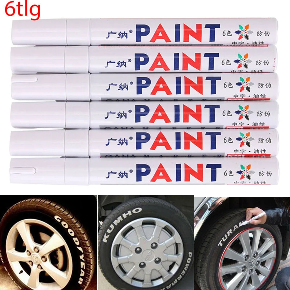 6PC White Paint Pen Marker Waterproof Car Tyre Tire Tread CD Metal Permanent Paint Marker Graffti Oily Marker Lettering