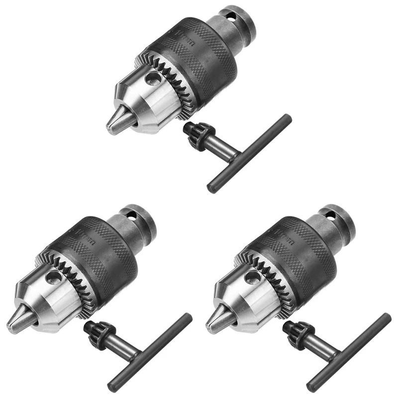 

3 Set 1.5-10Mm 1/16 Inch - 3/8 Inch Capacity Key Drill Chuck Wrench Converter 1/2 Inch Socket Square Female Adapter
