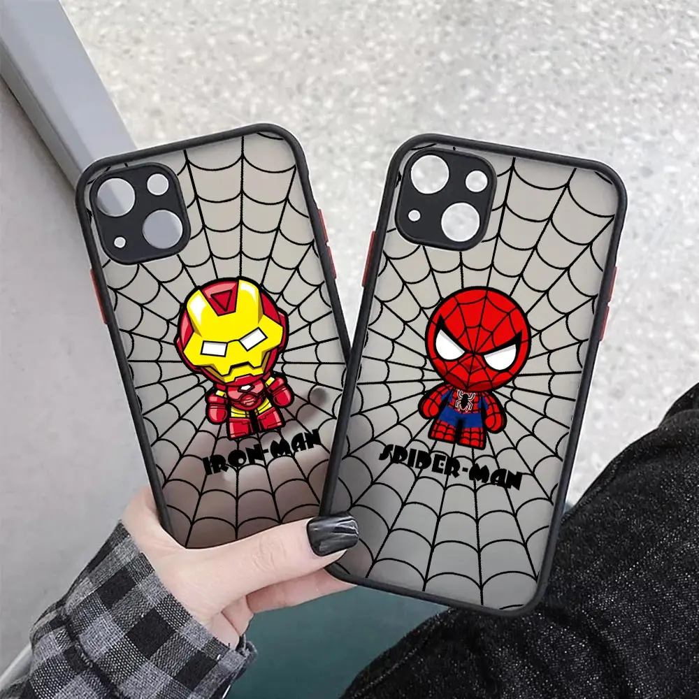 

Marvel Hero Translucent Matte Phone Case For iphone 14 11 12 13 Pro Max Mini 7 8 Plus XR X XS Case Cover Spider-Man Iroman Fanda
